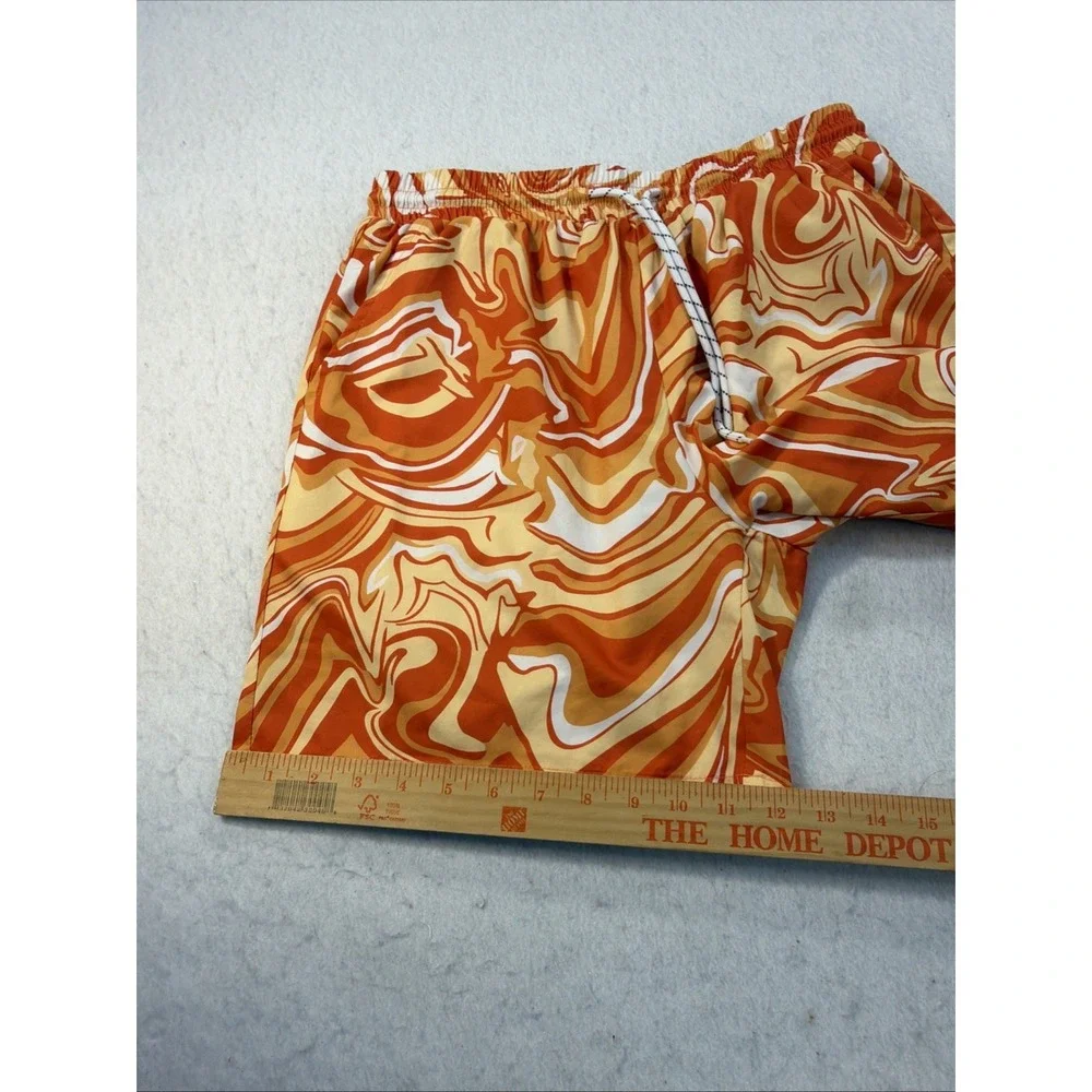 Men Orange White Swirl Shorts  Trunks Size S Regular Solid Elastic Waist Pull-On